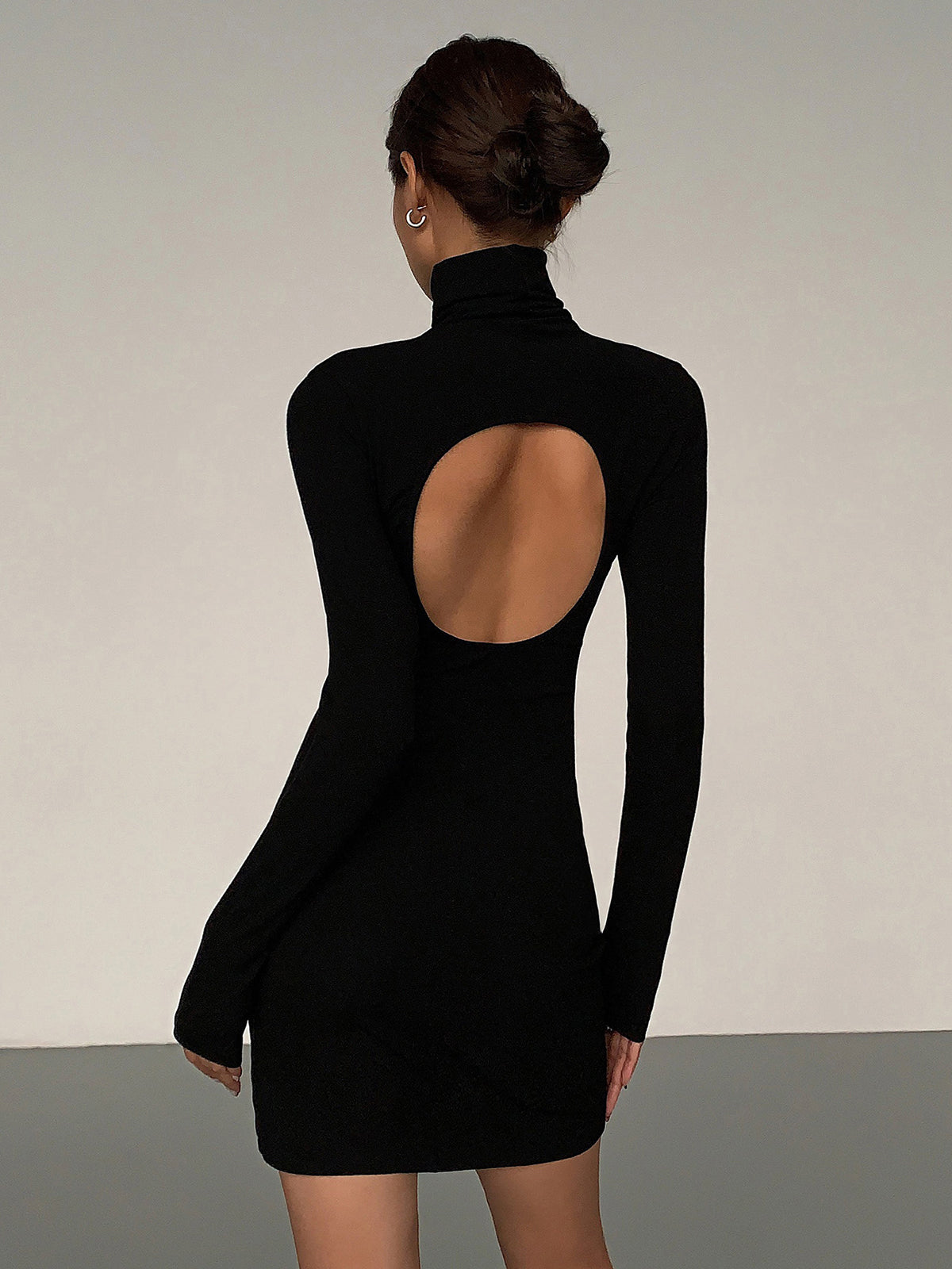 long sleeve turtleneck short dress Turtleneck Open Back Long Sleeve Short Dress