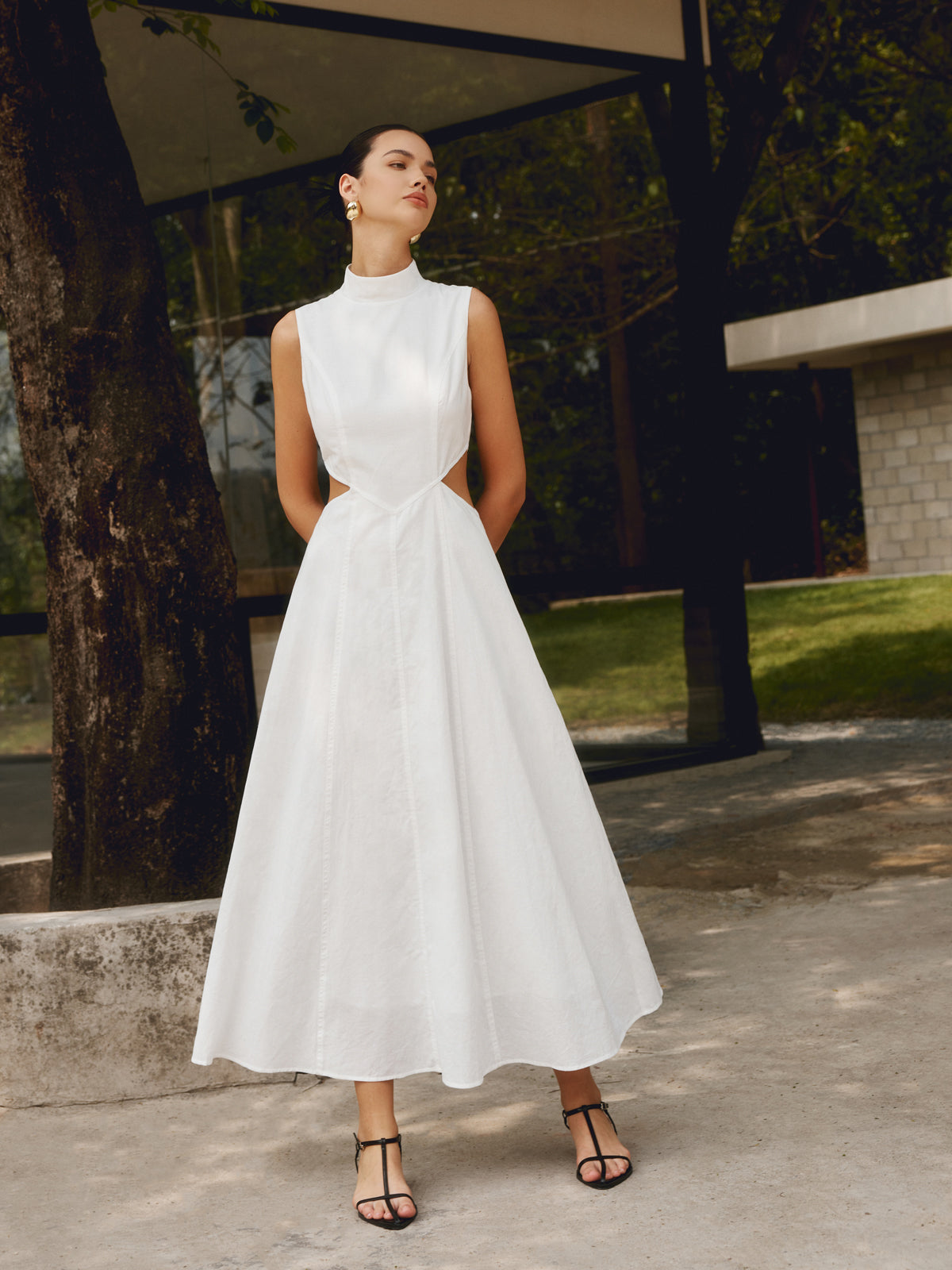 commense formal dresses Cotton & Linen Elegant Cutout Long Dress