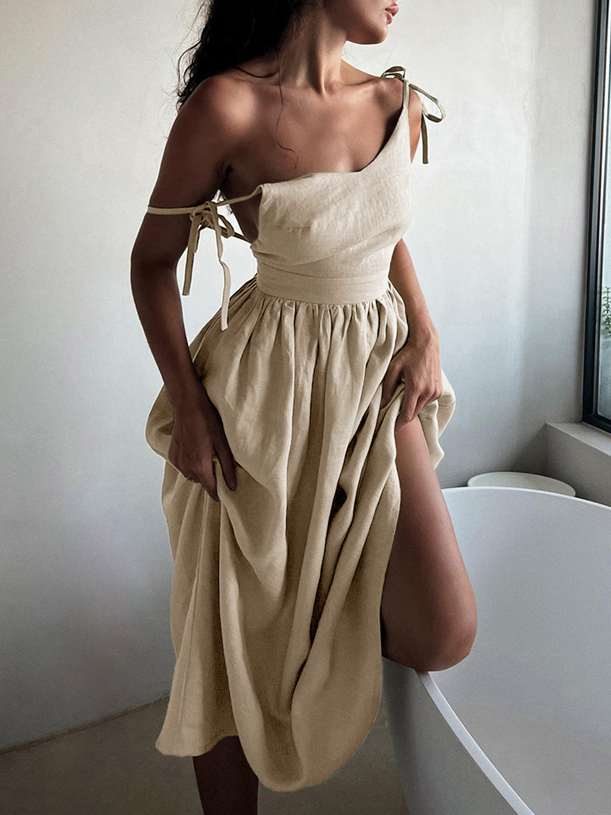 linen backless dress Cotton & Long vt::All Wedding::Occasion::Bachelorette it offers a lightweight its giving 90s rave Color:GREEN