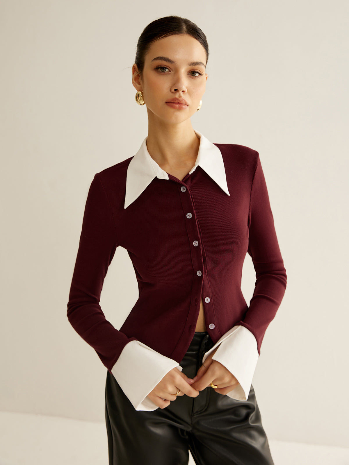 2 in 1 Contrast Binding Button Shirt | COMMENSE