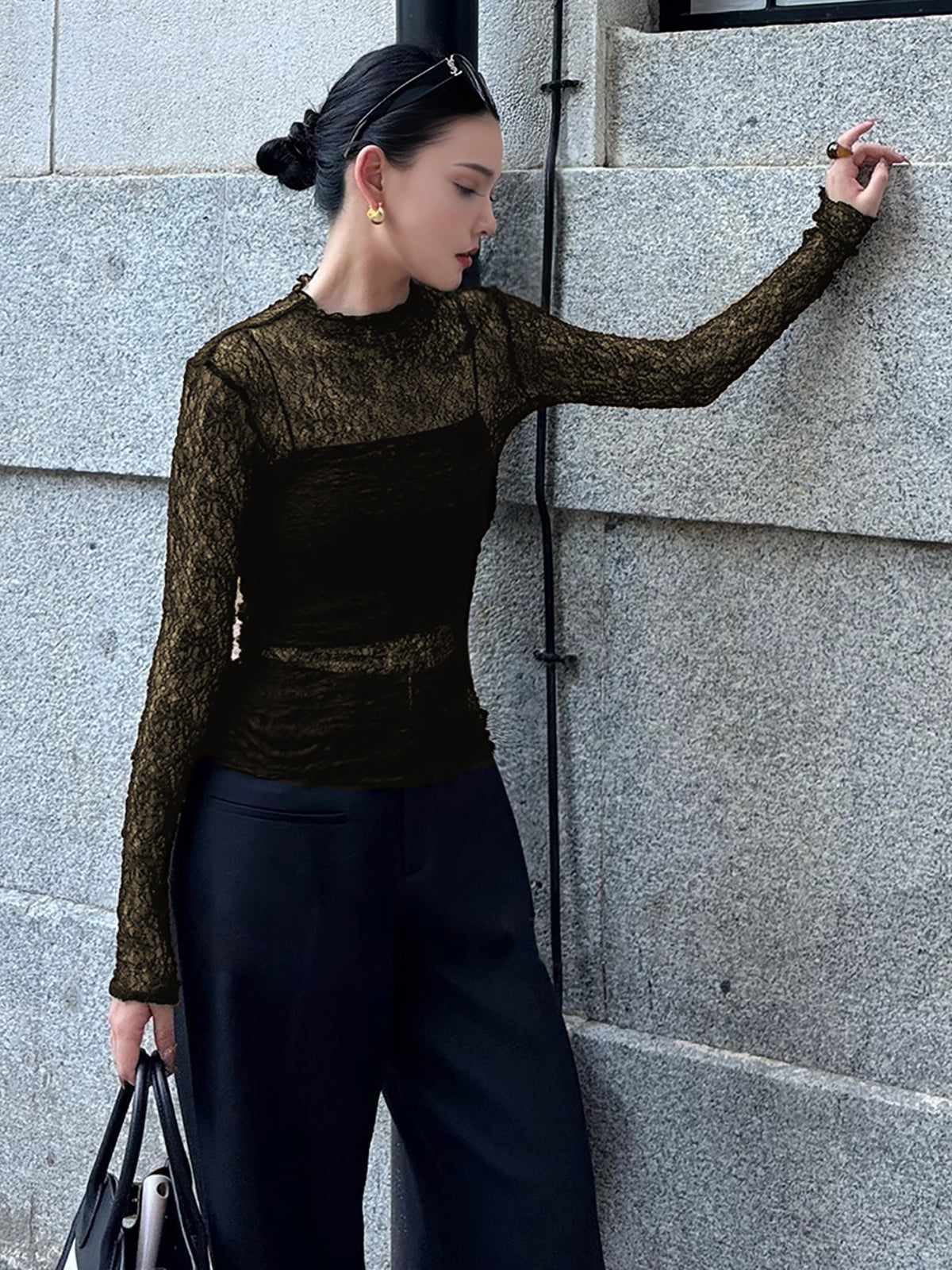 Sheer Lace Panel Shirt main image 1