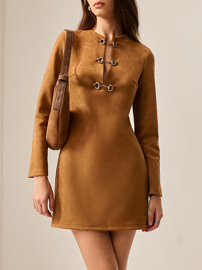 suede dress Suede Effect Metal-Detail Short Dress