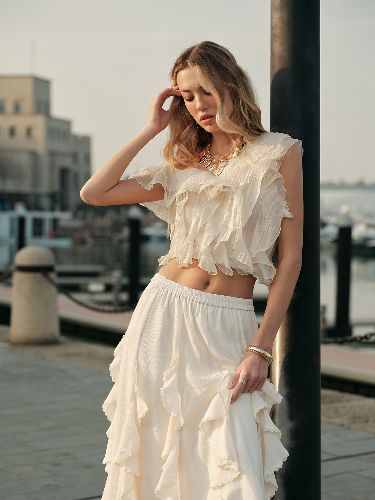 Popular A-line Chiffon One Shoulder Ruffle Sleeves Short Bridesmaid Dresses
