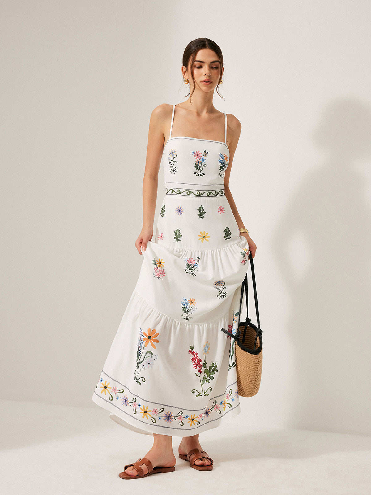 knee length dresses for ladies Boho Lace-Up Back Drop Waist Cami Dress
