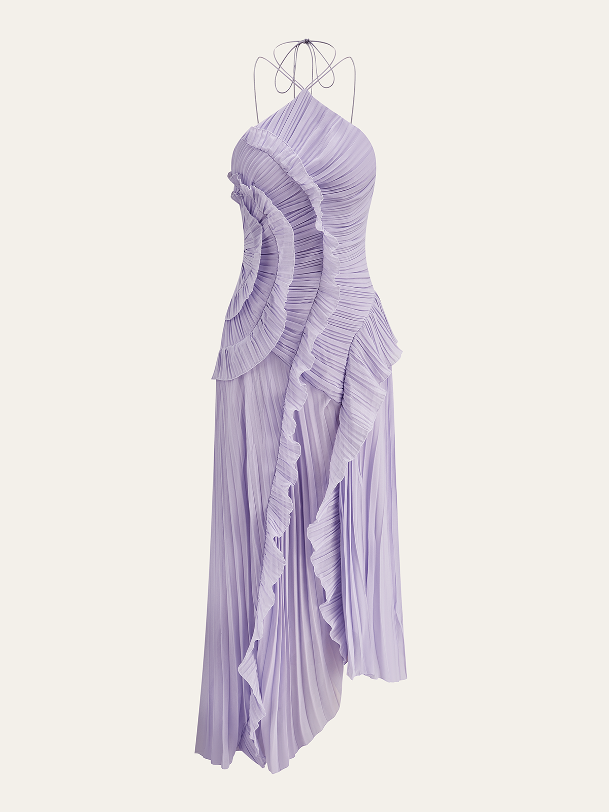 maxi pleated dress ruffle Chiffon Pleated Ruffle Halter Neck Maxi Dress