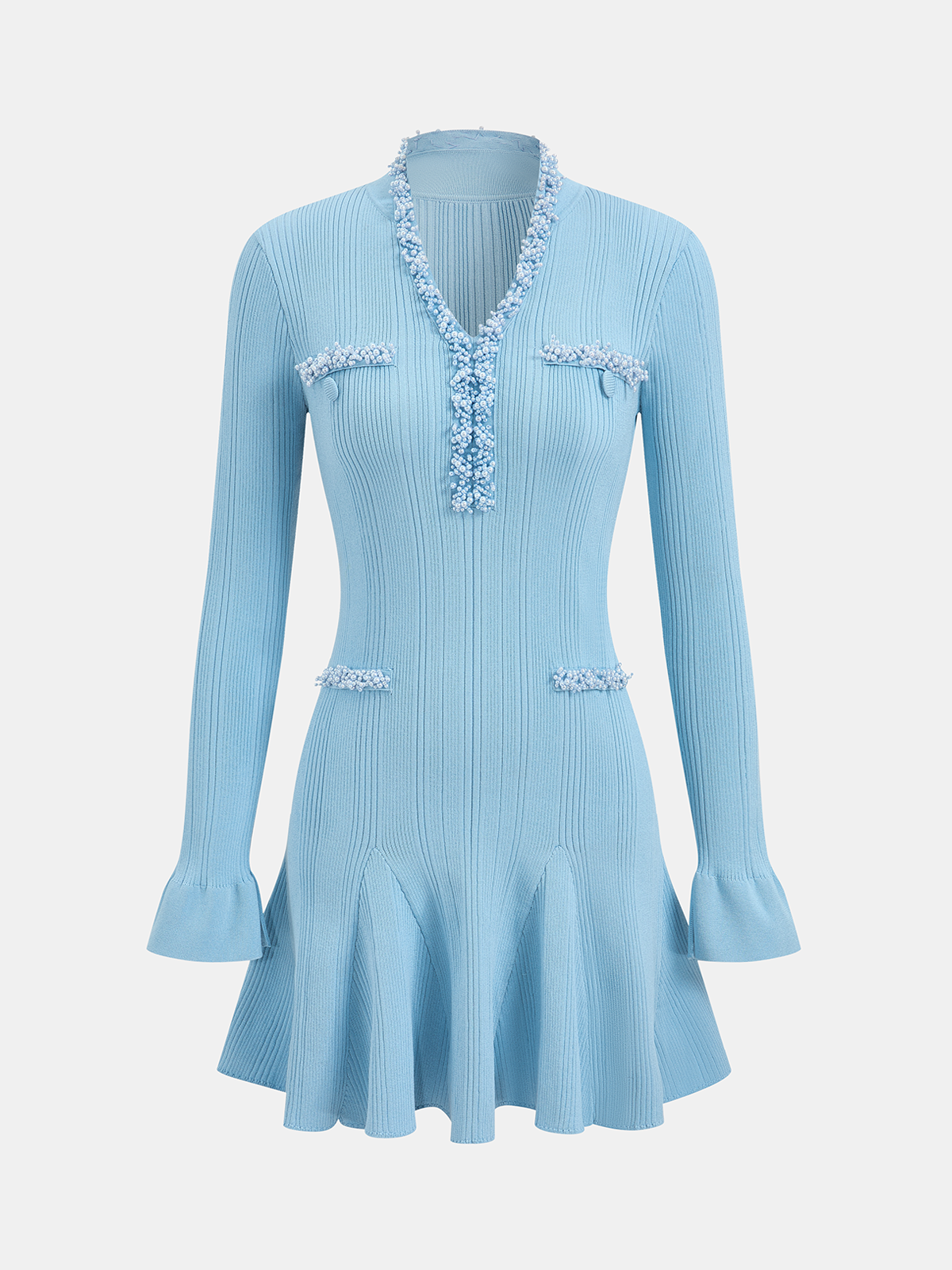 intermix knit dress Intermix Blue Ribbed Knit Ruffle Midi Dress  Prelovely
