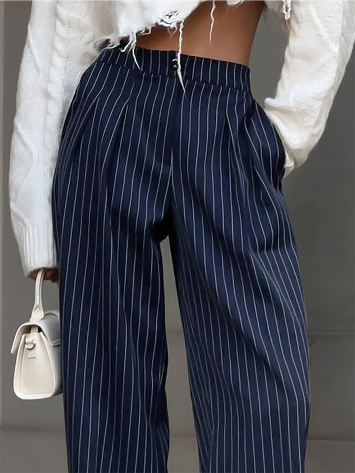 Pinstripe Pleated Wide-Leg Pants | COMMENSE
