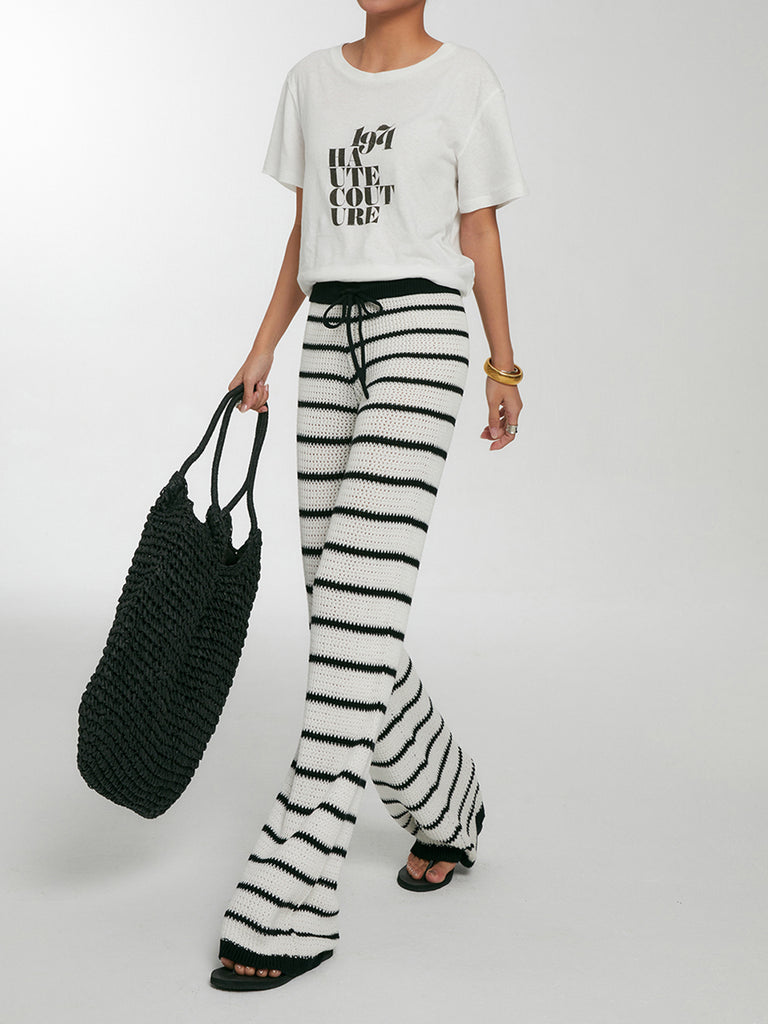 Striped Drawstring Knit Pants – COMMENSE