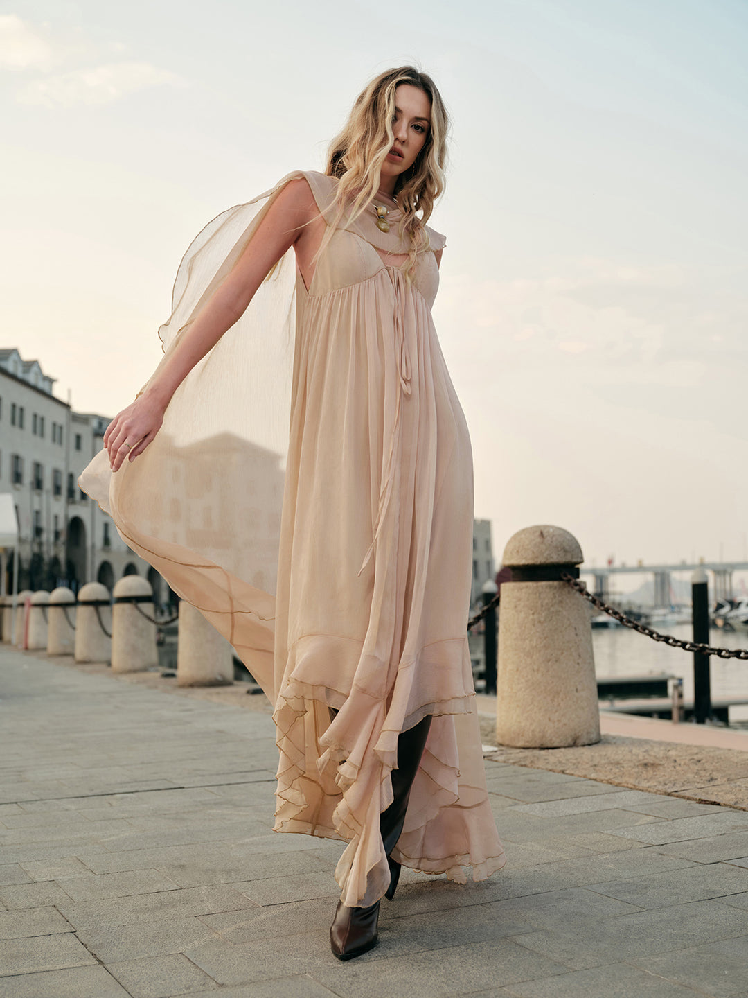long scarf dress Sheila | Black Bandeau Maxi Dress With Scarf Detail