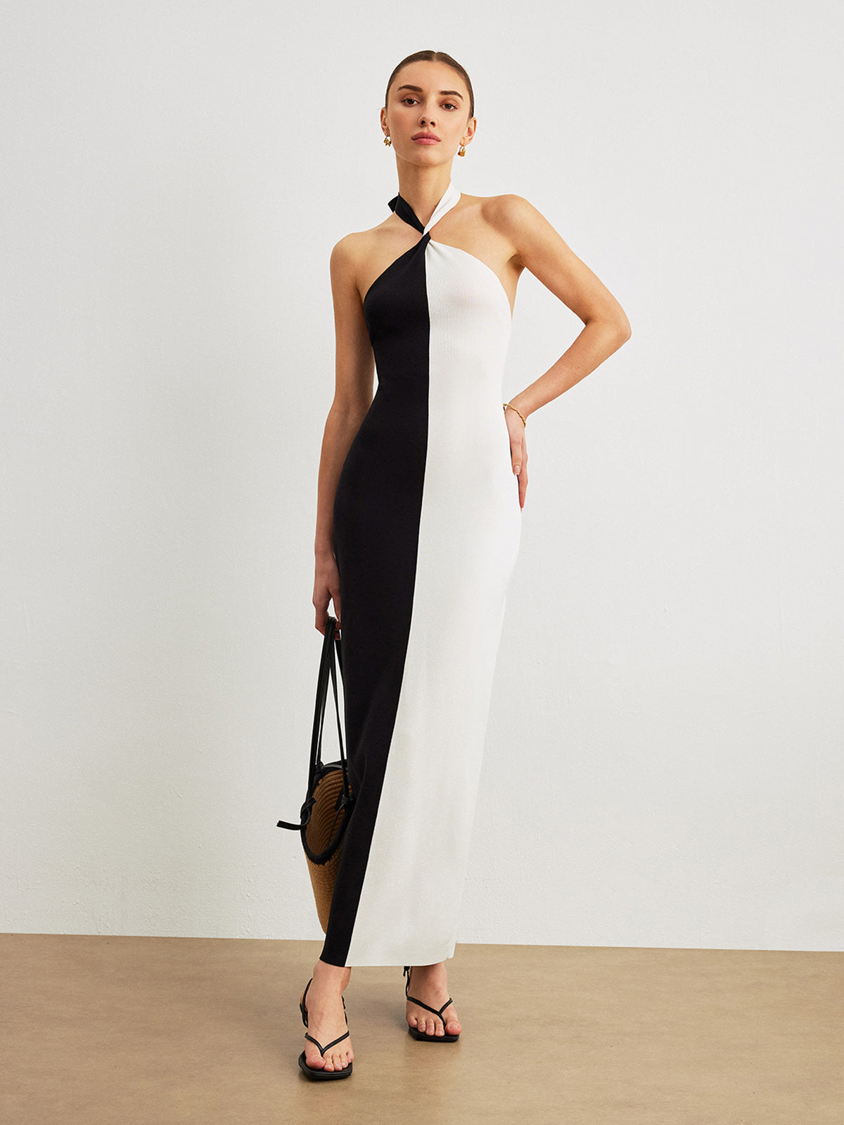 Color Block Halter Knotted Backless Long Dress | COMMENSE Color Block Halter Knotted Backless Long Dress | COMMENSE