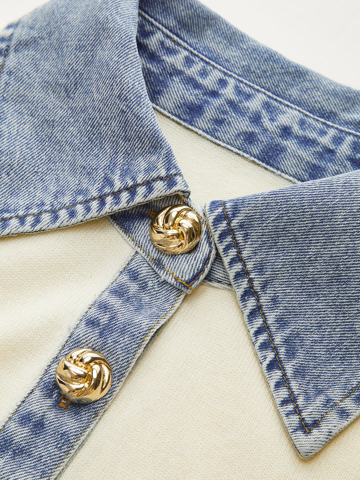 Denim Collar Wool Blend Knit Top COMMENSE