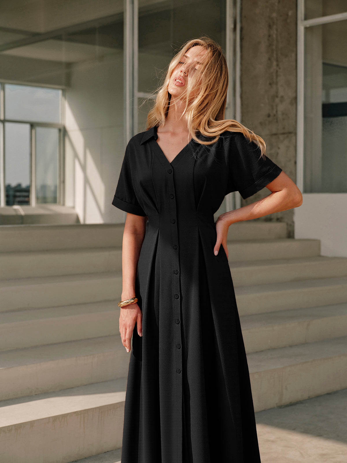 Pleated Button-Front Shirt Dress Pleated Button-Front Shirt Dress