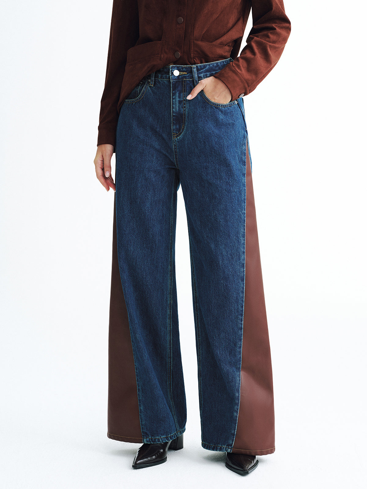 Jeans Rgb Contrast Panel Mid-Waist Denim Wide-Leg Jeans | COMMENSE