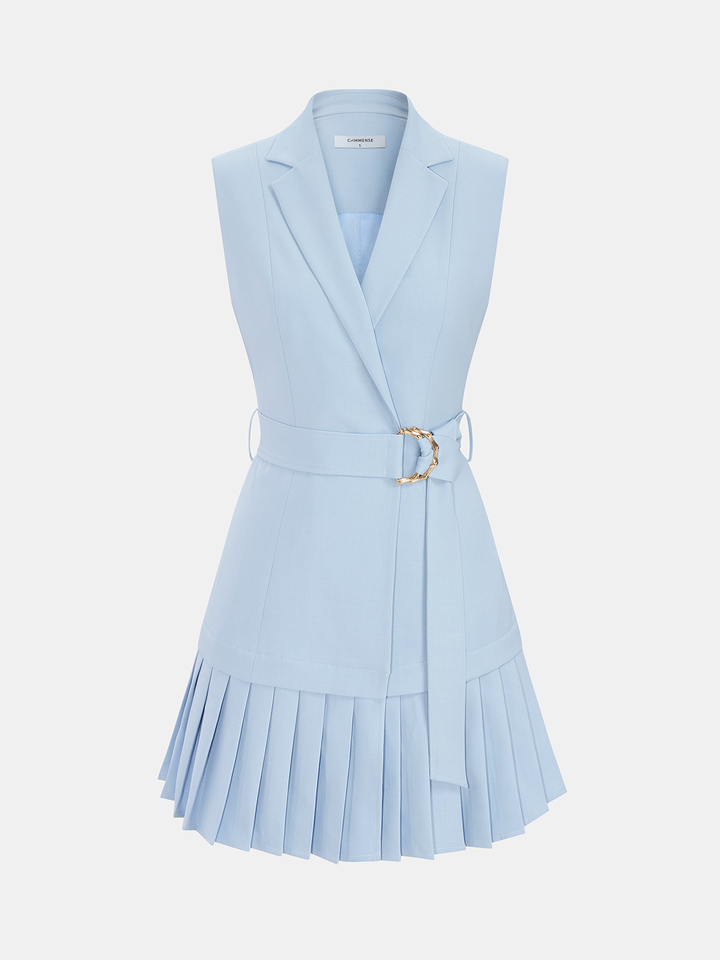 Belted Pleated Sleeveless Blazer Mini Dress | COMMENSE Belted Pleated Sleeveless Blazer Mini Dress | COMMENSE